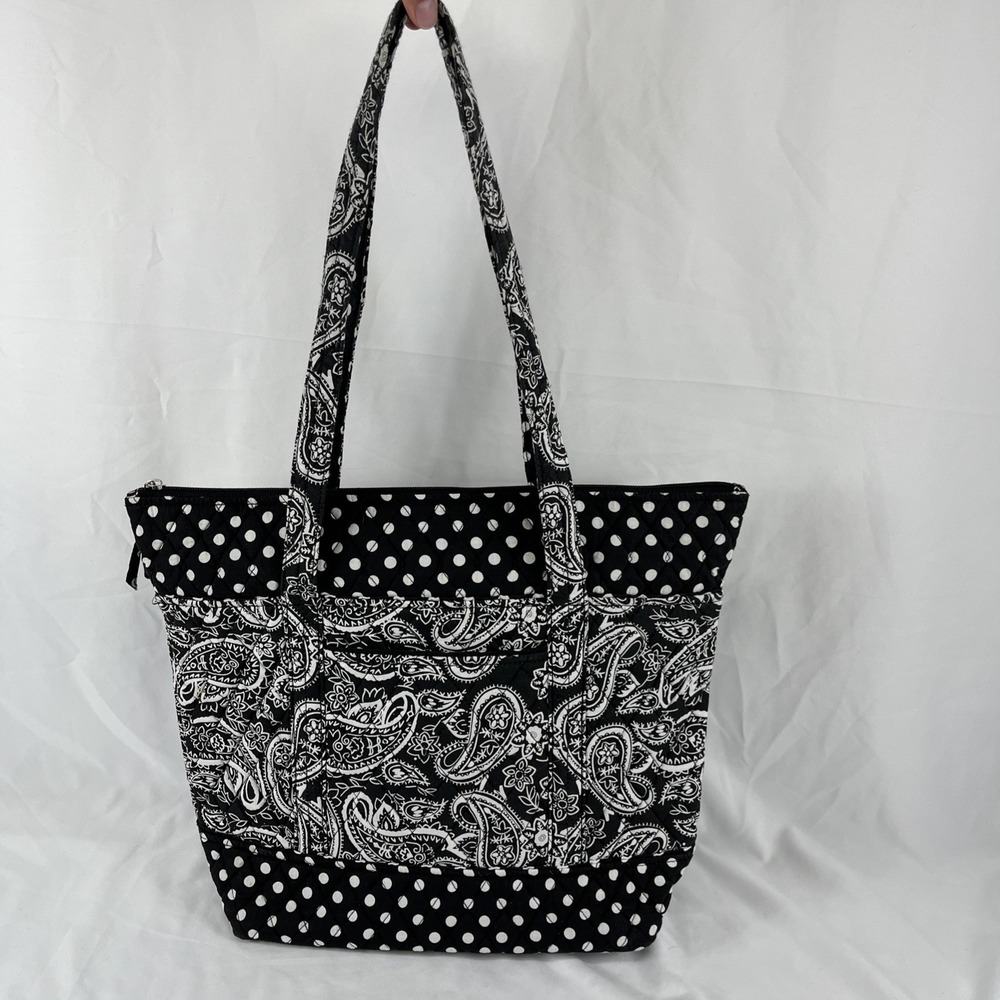 Women's Hangbag - Lily Waters - Shoulder Bag Black & White Pattern inside pocket